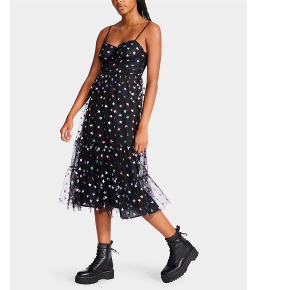 Betsey Johnson Rainbow Star Tulle Mesh Midi Dress Whimsigoth Size 8 - Picture 1 of 8